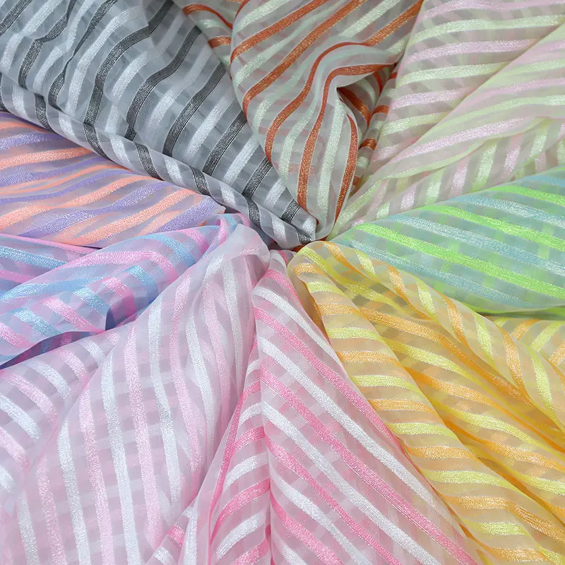 Ткань из органзы с принтом радуги на метр для шитья одежды летняя ткань полосатая декоративная розовая синяя тонкая ткань сделай сам