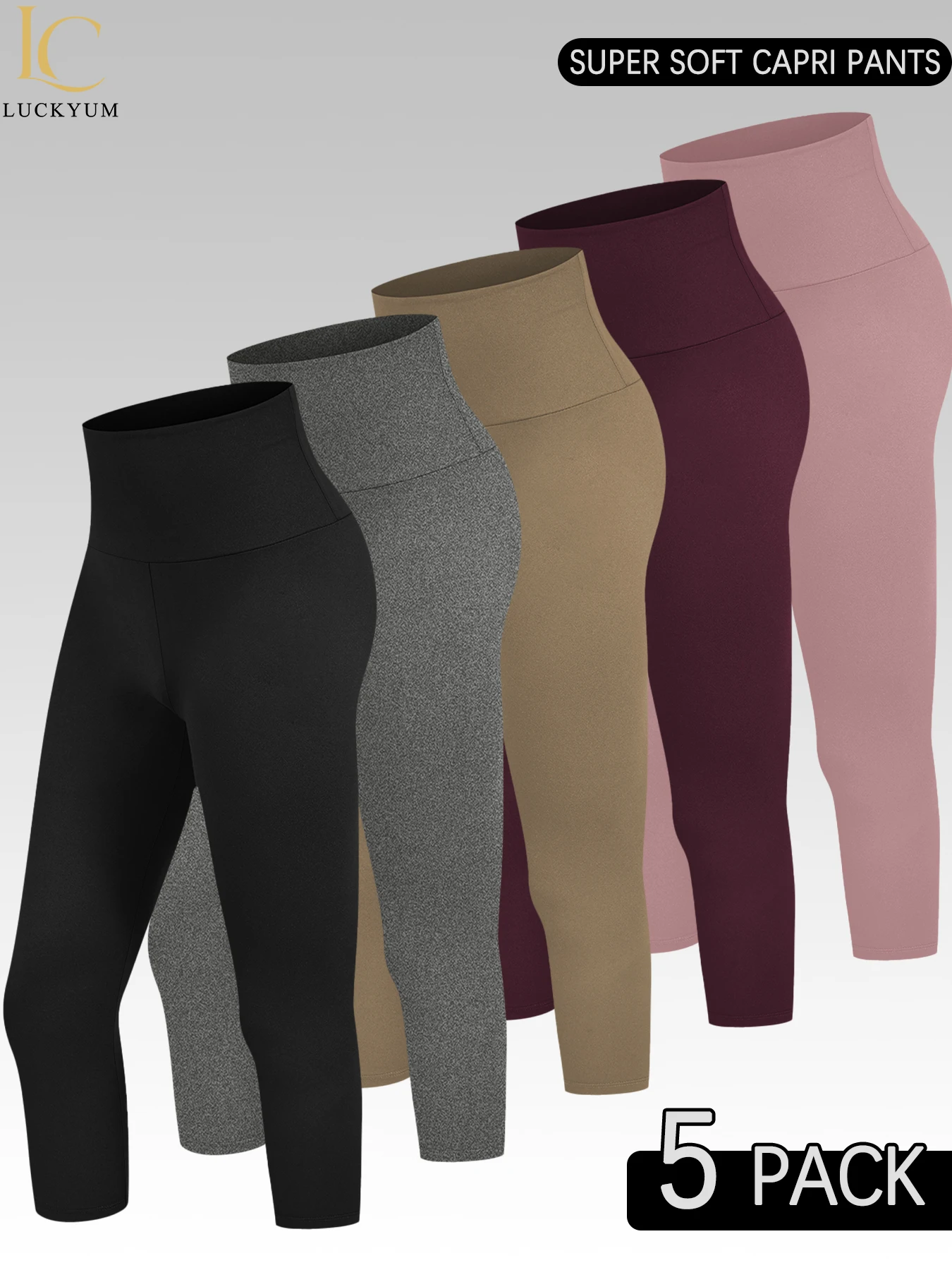 

5 Pack Women's High Waisted Capri Pants Super Soft No See Through Workout Yoga Running Athletic Push Up Gym Leggings