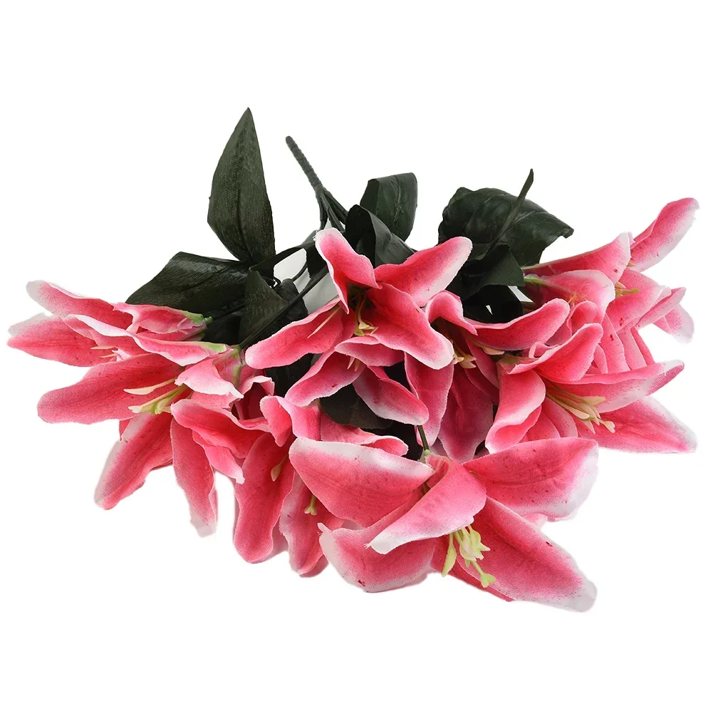 Lily Artificial Flower Bouquet Fake Floral Home 10 Heads 45cm 5 Colours Lillies Silk + Plastic Spray Bunch Stargazer