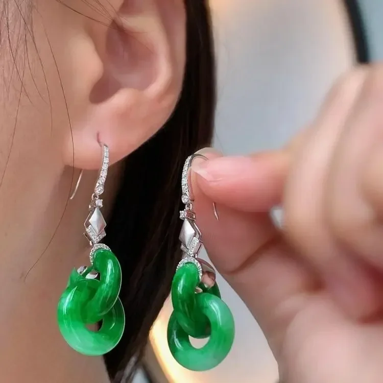 925 sterling silver plated spicy green flower interlocking natural stone and field inlaid earrings