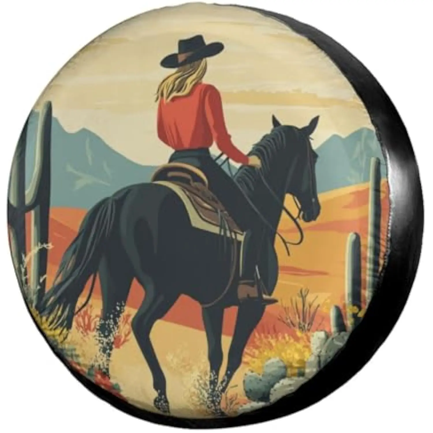 Cowgirl Horse Riding Desert Cactus Spare Tire Cover Waterproof Sun Protector for RV SUV Truck