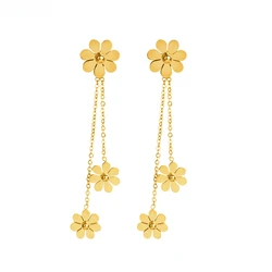 316L Stainless Steel New Fashion Upscale Jewelry Sweet Daisy Flowers Studs Piercing Charm Chain Tassel Drop Earrings For Women