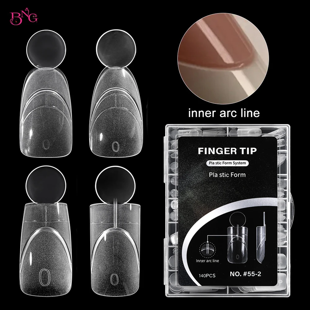 BNG 140Pcs Dual Forms with Inner Arc Line Oval Square Coffin Upper Forms for Quick French Matte  Nail Molds for Nail Extensions