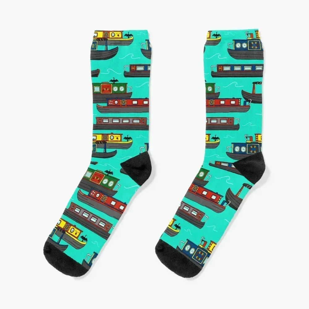 

Canal Narrowboats and Barges on the Water Socks hip hop winter gifts bright garter Socks For Women Men's
