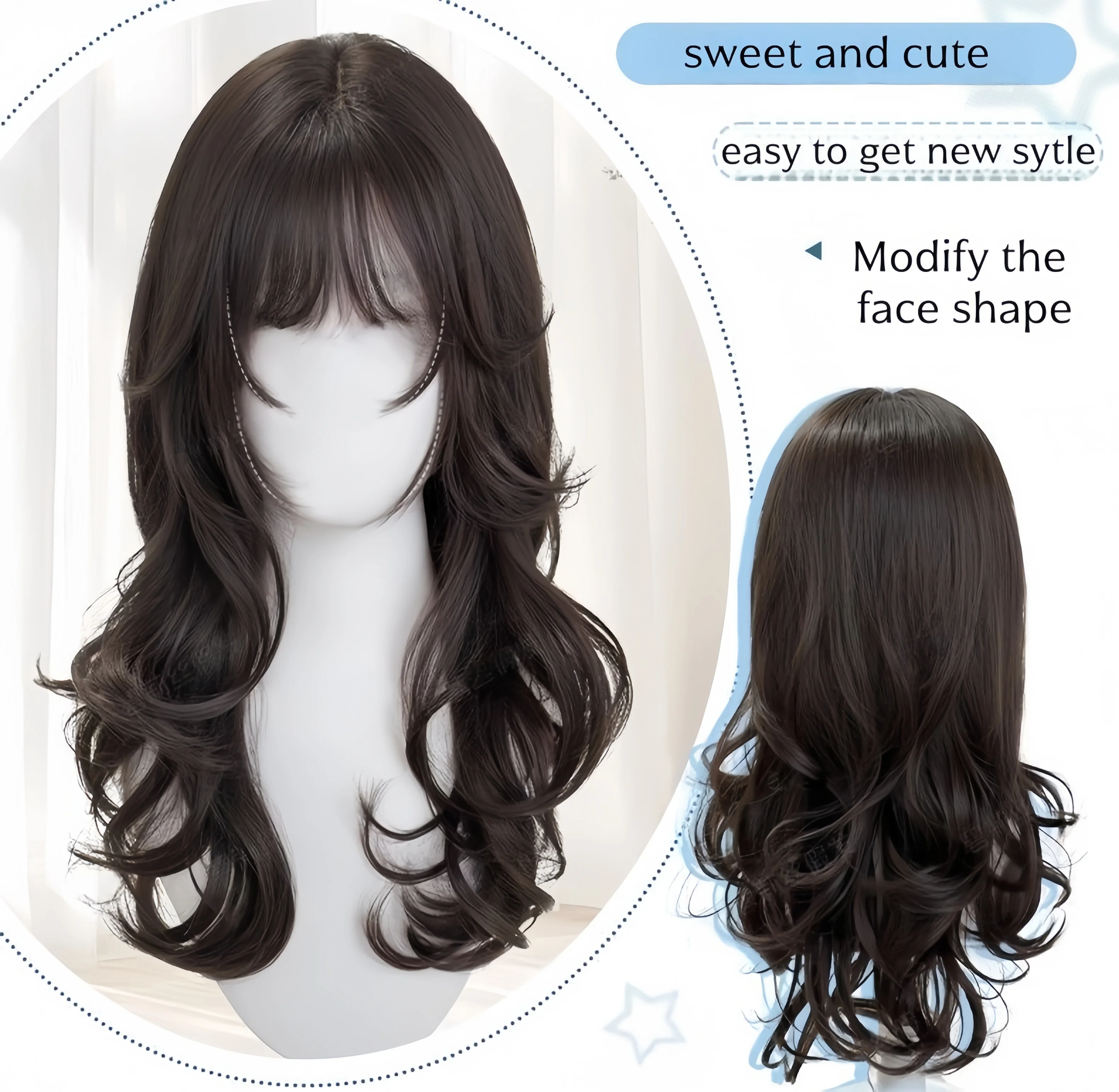 Cosplay Wig with Bangs Curly Hair Wig for Women Japanese-style Hairstyle Cute Lolita Wigs High Temperature Fibers Headband Wigs image 4