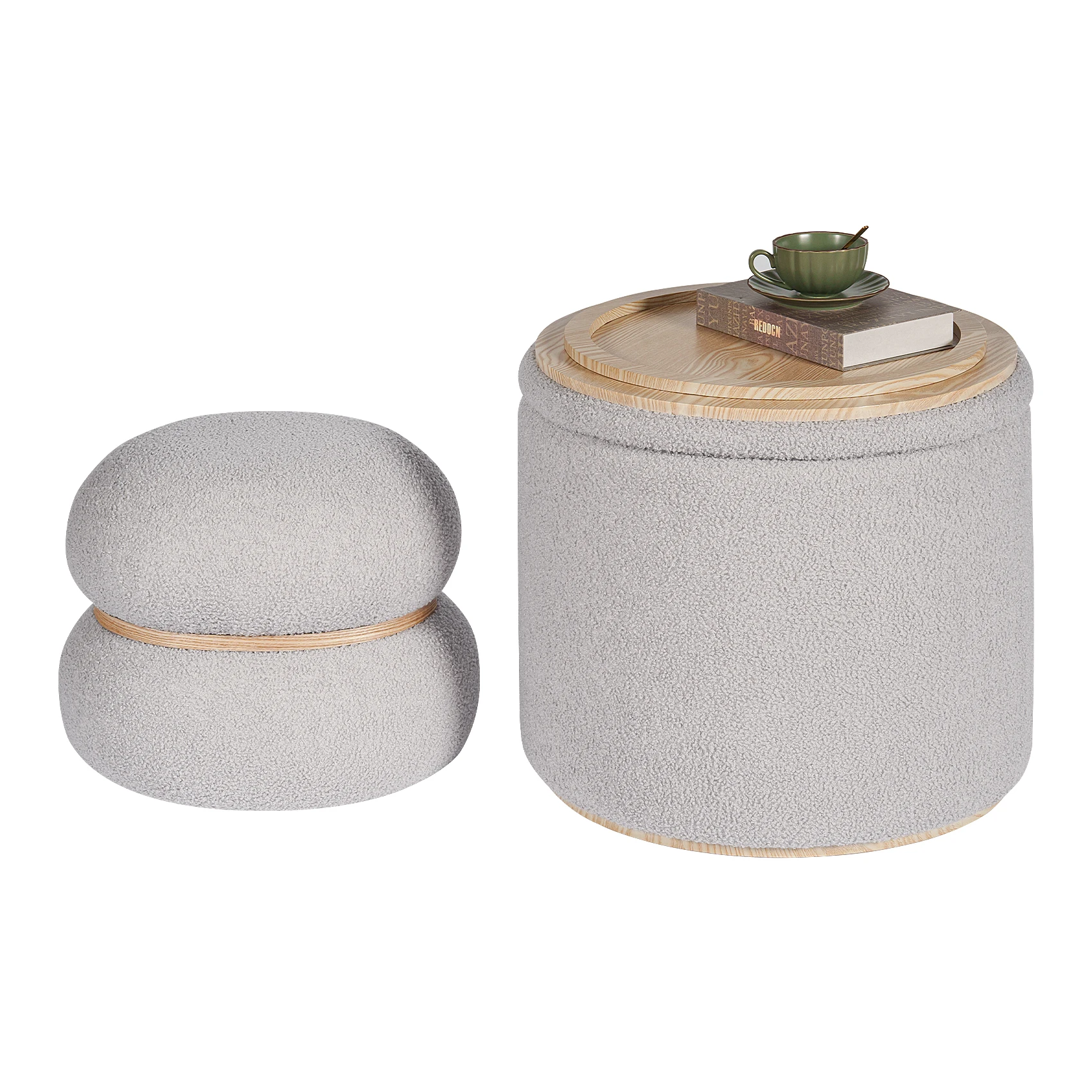 KNOBBY Storage Stool,Teddy Fabric Storage Ottoman Set of 2 for Living Room Coffee table