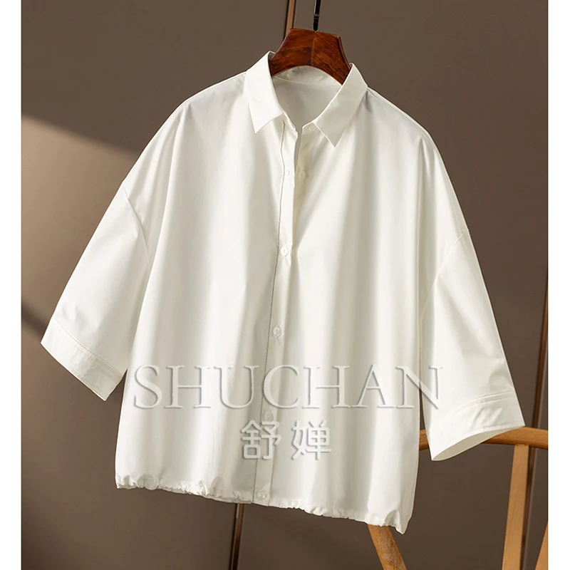 Quality Cotton High Count White Shirt Women  44B7  Blouses for Women Fashion 2025 Blusas Mujer De Moda