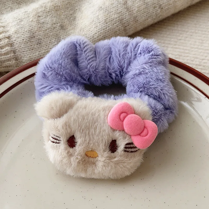 6 pçs kawaii para hellokitty acessórios de cabelo de pelúcia faixas de cabelo anime corda de cabelo alta elástica bandana para meninas presentes para crianças