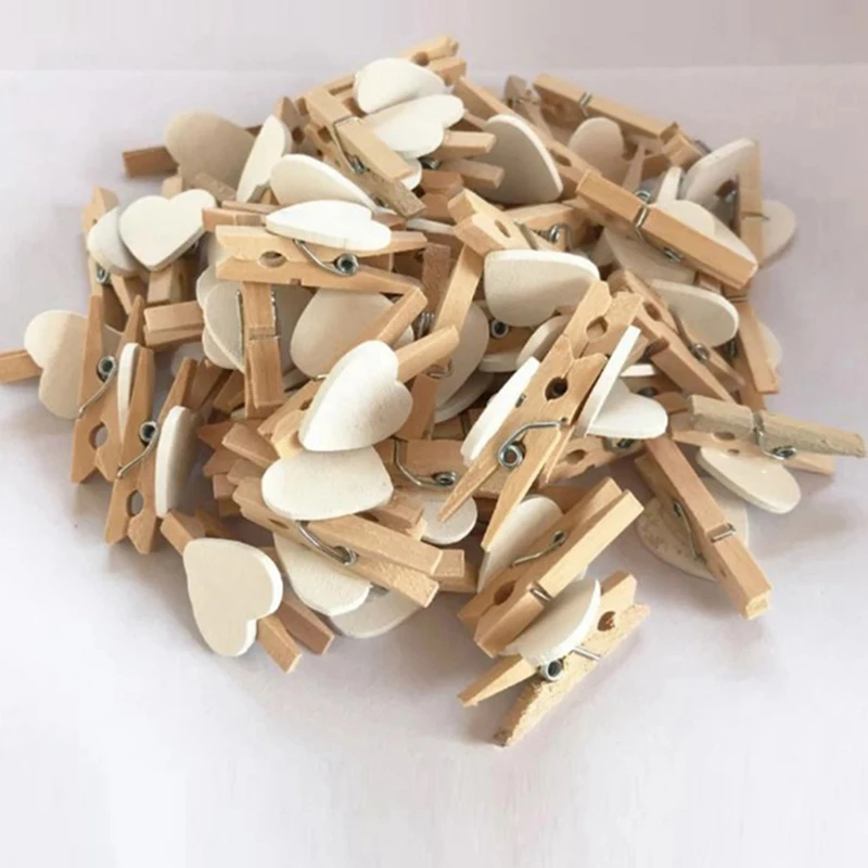 New-Heart Love Wooden Clothes Photo Paper Peg Pin Mini Clothespin Postcard Clips Home Wedding Decoration Stationery