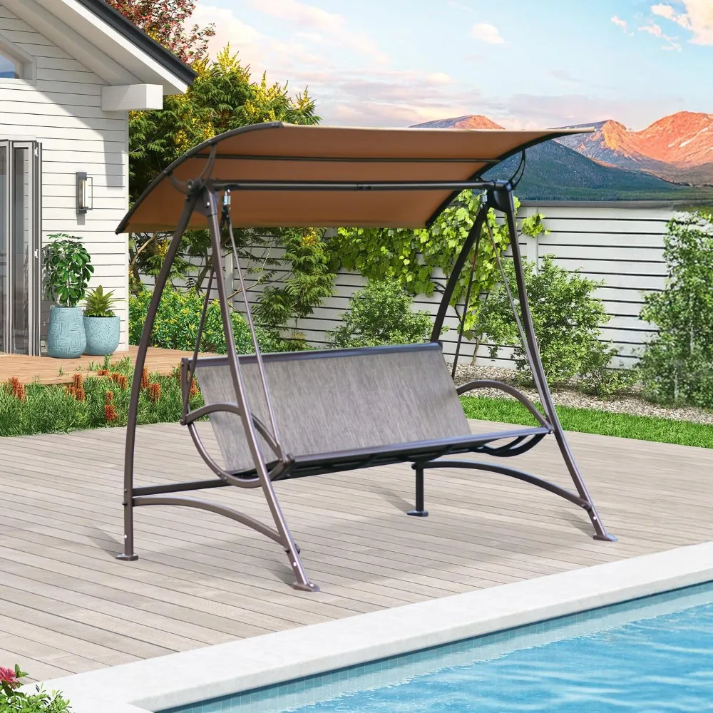 

Porch Patio Swing with Adjustable Canopy, 3-seat Swing with Stand, Outdoor Swings W/Armrests, Customized