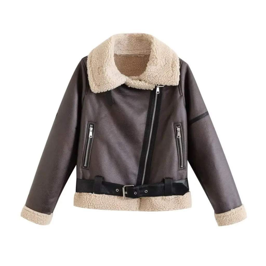 Damen American Style Street Fur One Jacke Mantel Motorrad Herbst Winter Mode Top Europäisch und Neu