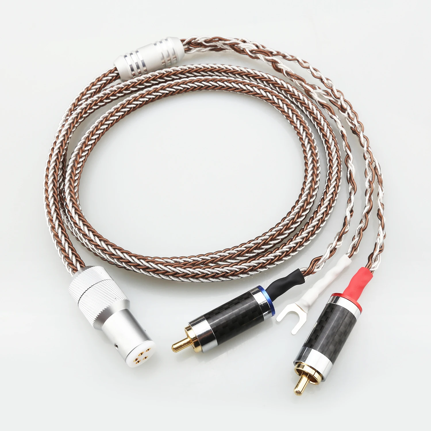 Audiocrast Audiophile Grade OCC Silver Plated Tonearm Cable 5‑Pin DIN to 2 RCA Phono Interconnect with Ground Wire U‑Spade