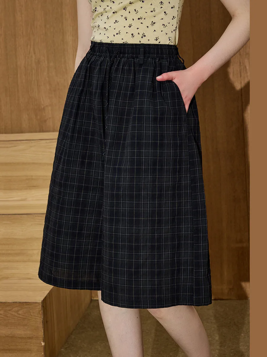 

Coolhut American Retro Plaid Wide Leg Loose Casual Pants Seven-Foot-Length Summer Loose Fit Ladies Cotton Trousers