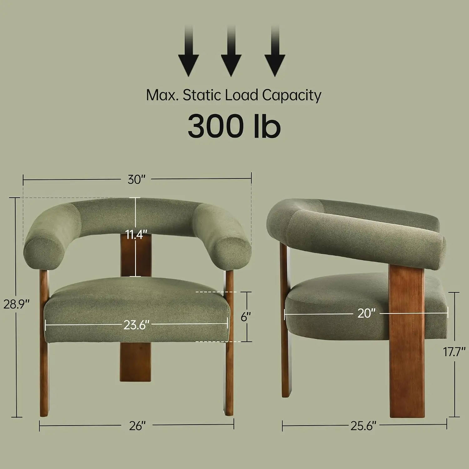 Usaint Barrel Accent Chair with Walnut Wood Legs & Armrests, Customized