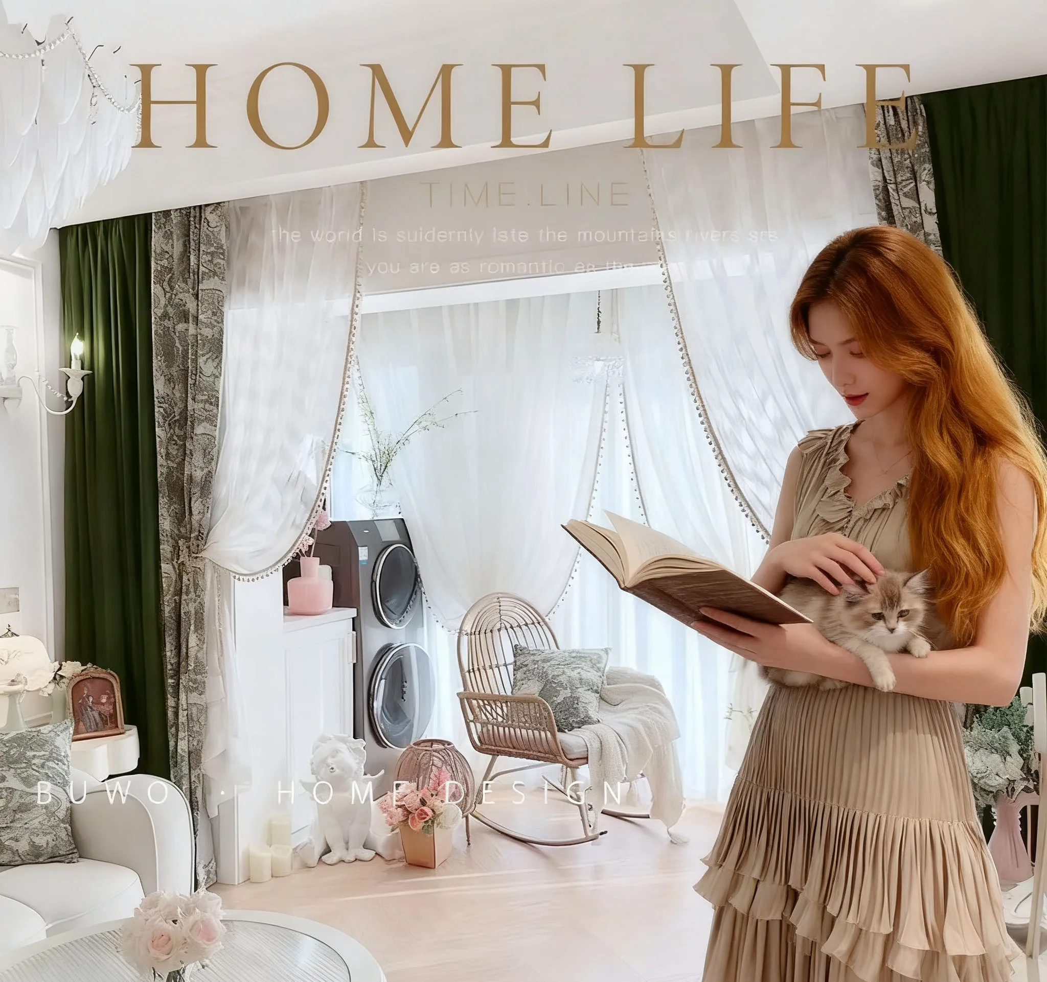

Custom Size！！French Retro Style Velvet Olive European Green Jungle Curtains for Living Dining Room Bedroom White Tulle Elegant