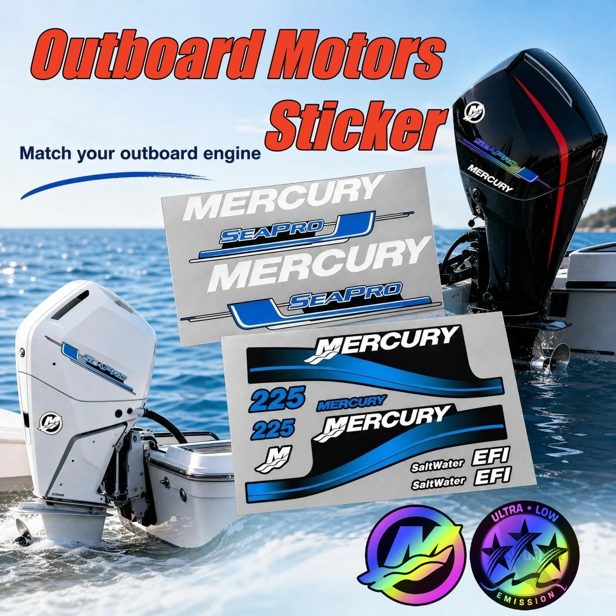 Outboard Motors Stickers Boat Engine Decal SaltWater EFI Sticker for Mercury Seapro Marine XS Racing 150R 200R 225 MerCruiser