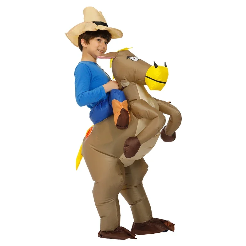 Inflatable Halloween Costume Wild West Cowboy For Adult Kids Cosplay Ride On Horse Christmas Purim Costume