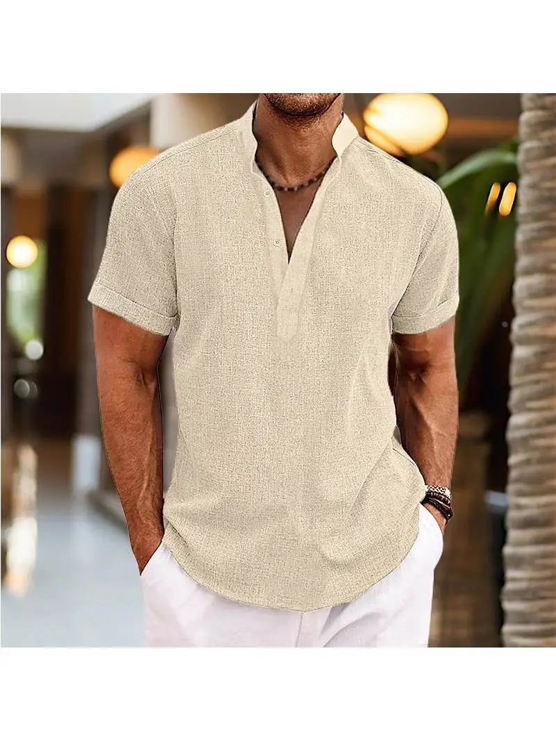 

Men's plus Size Color Stand Collar ort Sve T-irt Breathable Youthful Sle Polyester Fiber Thin Model for Daily ...