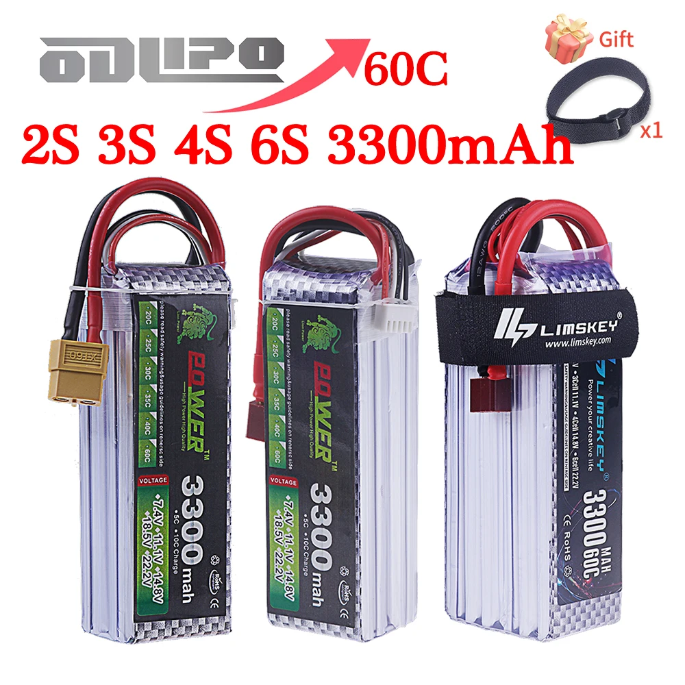 60C Lipo Battery 3300mAh 7.4V 11.1V 14.8V 22.2V Battery 2S 3S 4S 6S With T XT60 Connector For RC Car Truck Helicopter Parts