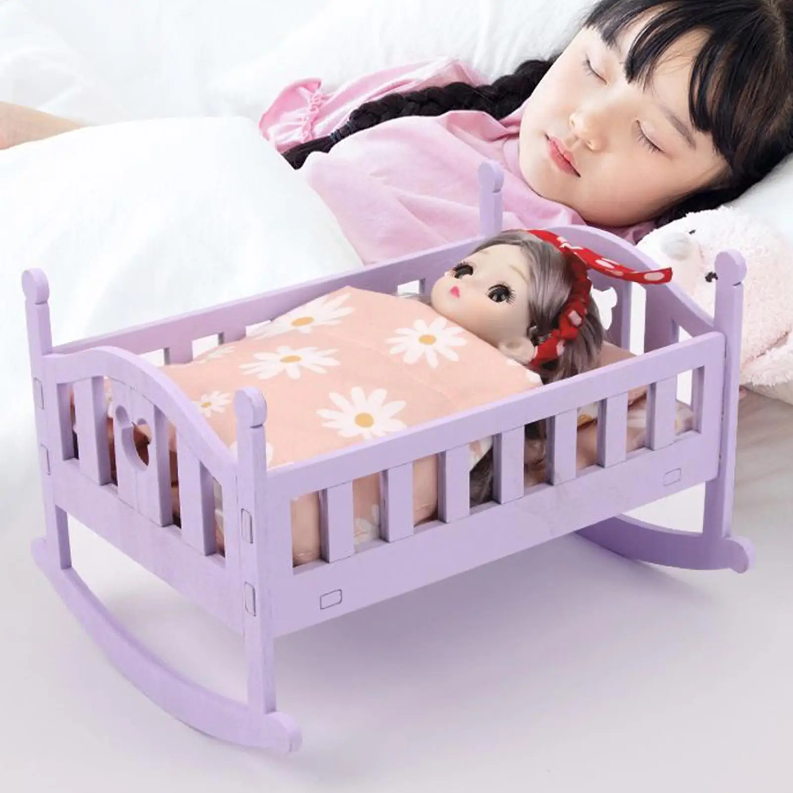 Culla per bambole per bambini Lettino per bambole con materasso Mobili per piccole case delle bambole per giochi di ruolo per bambine Giochi di finzione Regalo in età prescolare
