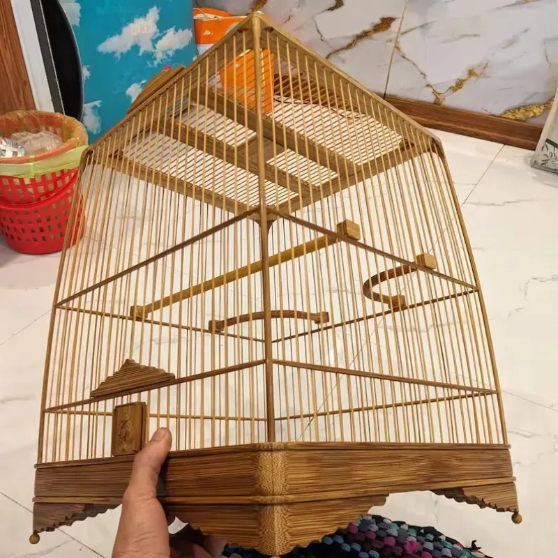 Handmade bamboo birdcage rustic wooden birdhouse feeder perfect gift for birds