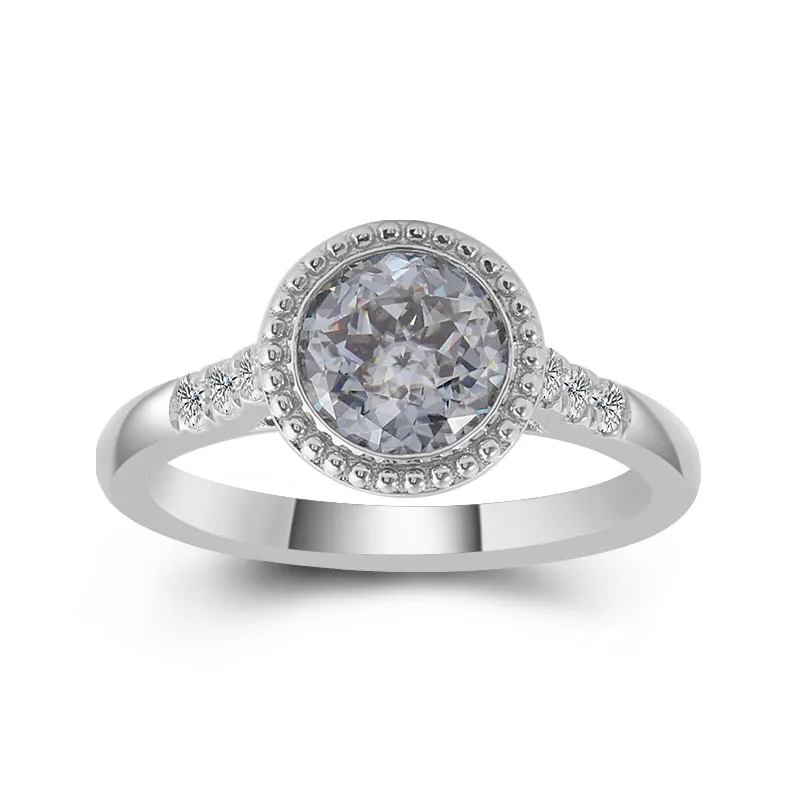 

Grey Round Cut Moissanite Ring Full Bezel Milgrain Designer Wedding Anniversary Ring for Her 10K/14k/18k Gold Women's Day Gift