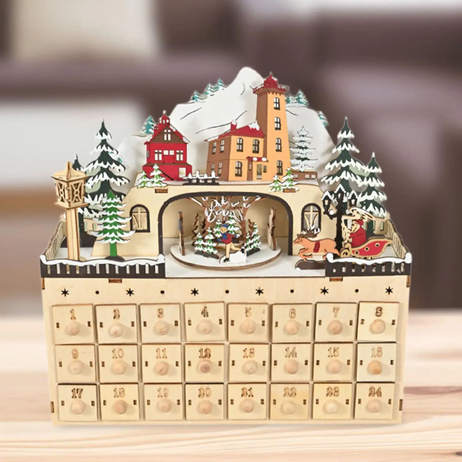 

Lighted Advent Calendar 2024 Lighted Home Decor Wooden Advent Calendar for Holiday Party Favors Desktop Living Room Coffee Table