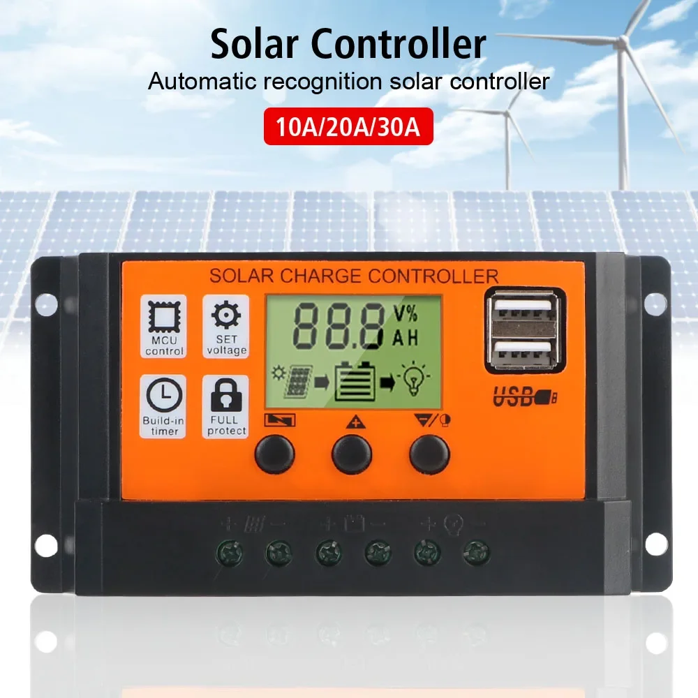 LCD Accessories 10A, 10A 20A 30A 12V 24V Automatic Identification Solar Controller Photovoltaic Regulator Color Screen Timer image 2