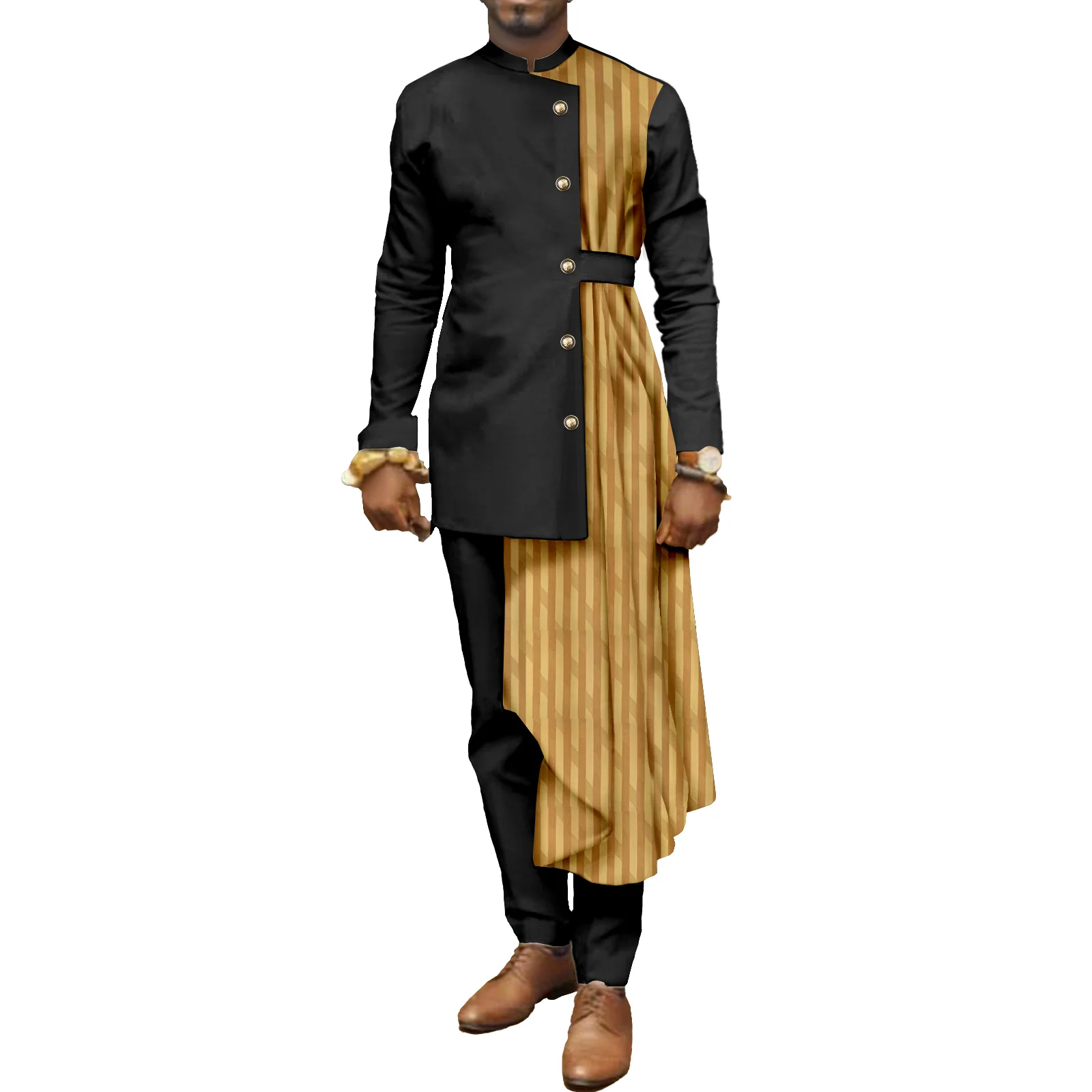 African Men Coat Long Sleeve Men 2 Piece Set Dashiki Jacket Tops Coat Ankara Print Patchwork Blazer Wedding Dress Suit Shirt