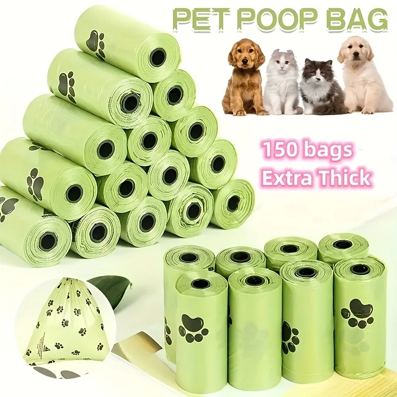10 rollos/150 bolsas, bolsas para residuos de animales para perros, bolsas gruesas para peces de mascotas a prueba de fugas, suministros de limpieza para mascotas