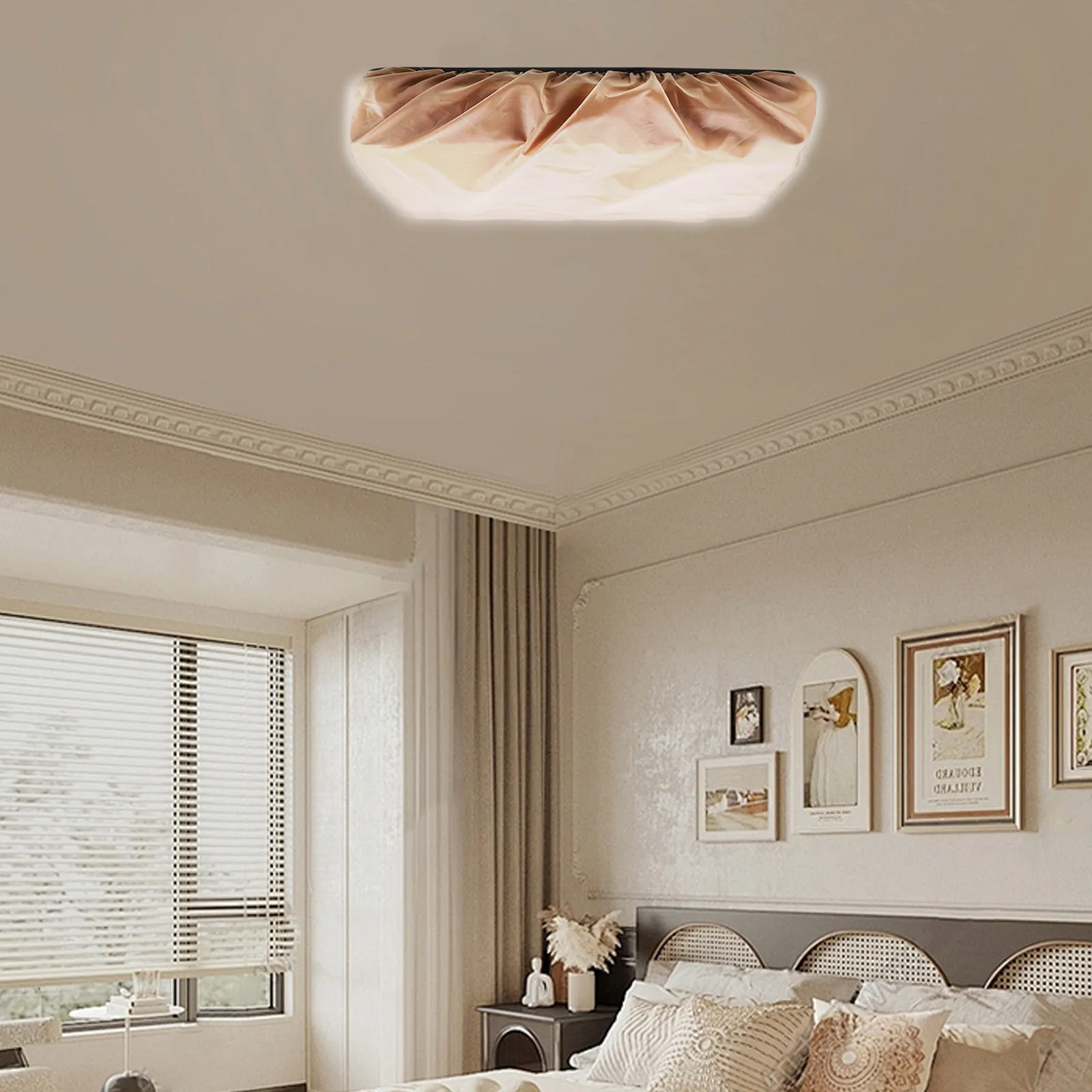 Square White Fabric Lampshade for Ceiling Lights Nursery Bedroom Pendant Light Diffuser Shade Eye-Protecting Soft Light Cover