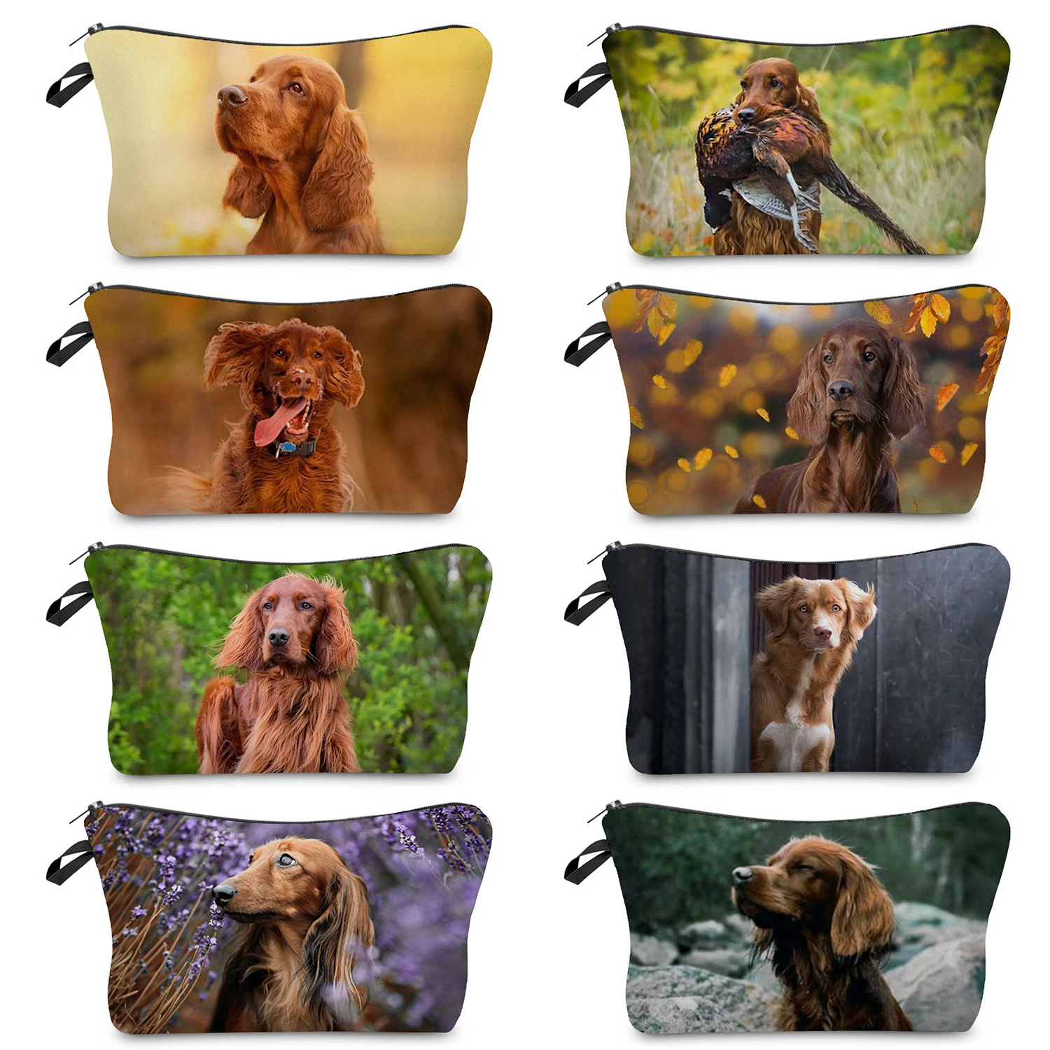 

Heat Transfer IrishSetter Print Makeup Bag Animal Dog Cosmetic Case School Portable Toiletry Bag Pencil Case Multifunction Small