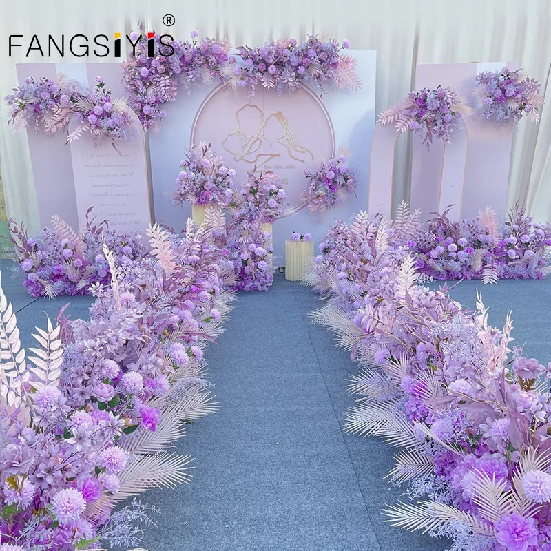 

Purple White Artificial Flower Row Arrangement Wedding Road Lead Table Flower Wedding Arch Arrangement Party Flower Wall