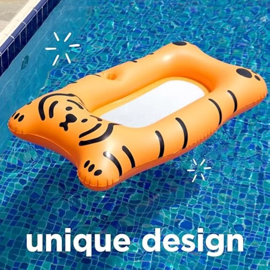 インフレータブルプールフロートラウンジャータイガー - 夏のビーチ、湖、日光浴、日焼け用プールフロートラウンジャー、大人用浮き輪（Ba付き）