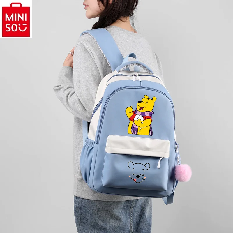 

MINISO Disney Winnie Bear Candy Color School Bag Student High Quality Nylon Large Capacity Adjustable Shoulder Strap Backpack