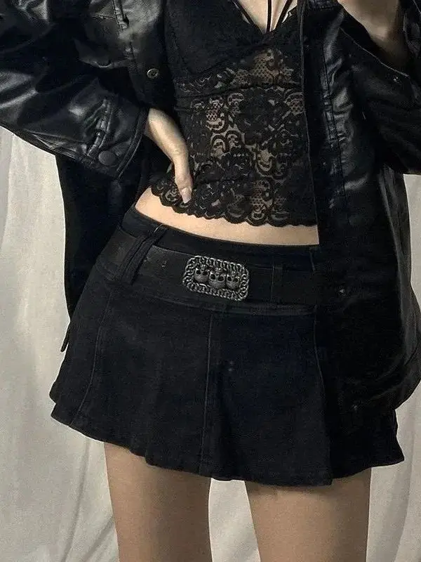 

Готические пастельные микро-юбки с низкой посадкой, черные, с пэчворком, из ПВХ-ткани, подходят для образа в стиле Batwing.