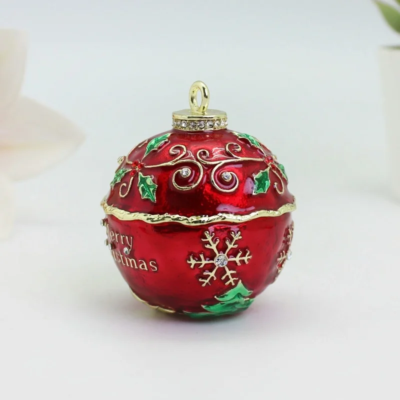 SHINNYGIFTS Christmas Themed Jingle Bell Trinket Box With Crystals Figurines Enamel Jewelry Ring Holder Decor Gift