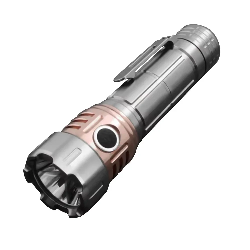 

18650 Titanium Alloy Flashlight Mini USB Rechargeable Torch Copper Head for Dissipate Heat