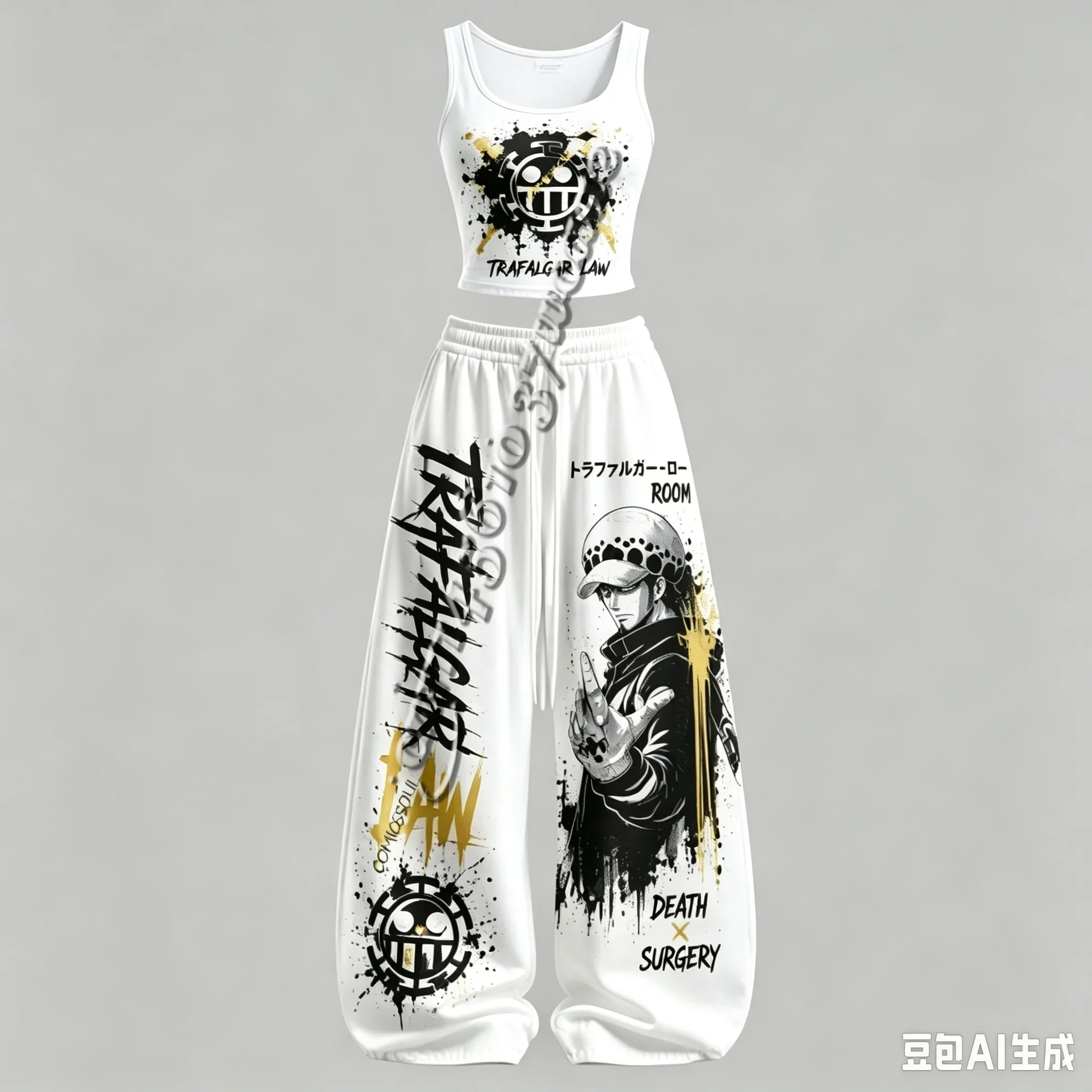 FamilyMatching Neues One Piece Zoro Ace Robin Law Serie Anime-Charakter Tanktop Weite Hose Set Unisex Anime 2-Teiliges Outfit – Detail 6