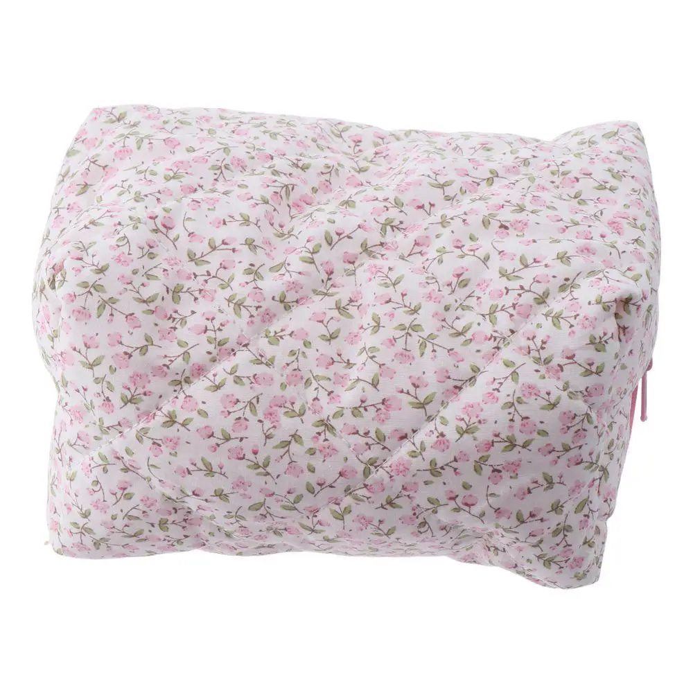 Storage Organizer Floral Puffy Quilted Makeup Bag Cosmetic Pouch Flower Printed Large Travel Cosmetic Bag Makeup Accessory