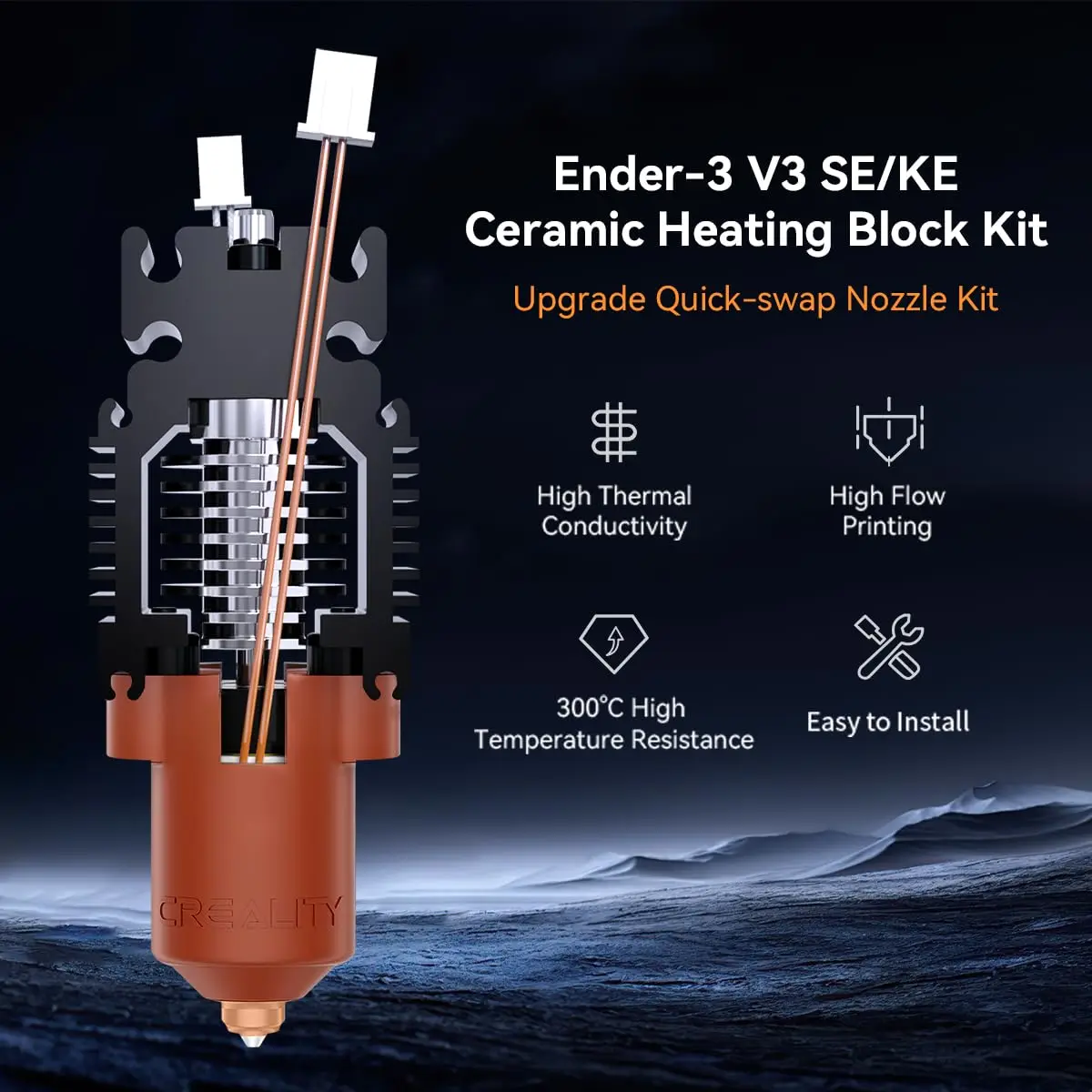 

Комплект керамического нагревательного блока Creality Ender 3 V3 SE / V3 KE с быстросменным соплом, модернизированный хотэнд-комплект 300 ℃ Высокоскоростной режим: температура 600 мм/с