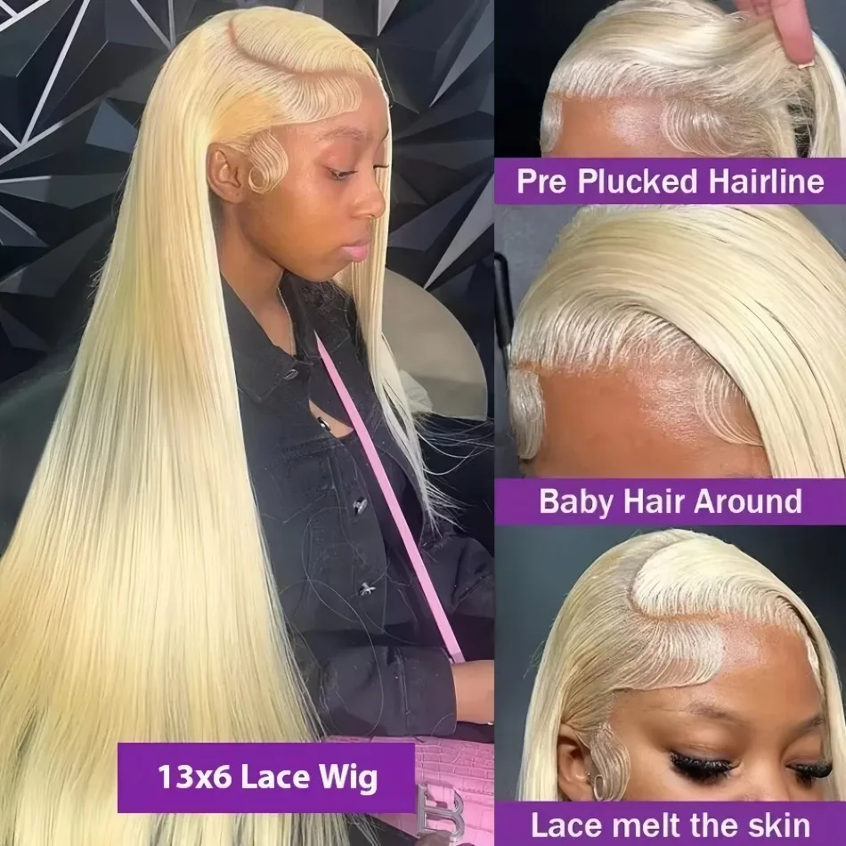 Straight Human Hair Wigs 613 Blonde 13X6 Hd Lace Frontal Wig 220 Density 13X4 Lace Front Wigs Human Hair 38 Inch Pre Plucked Wig image 3