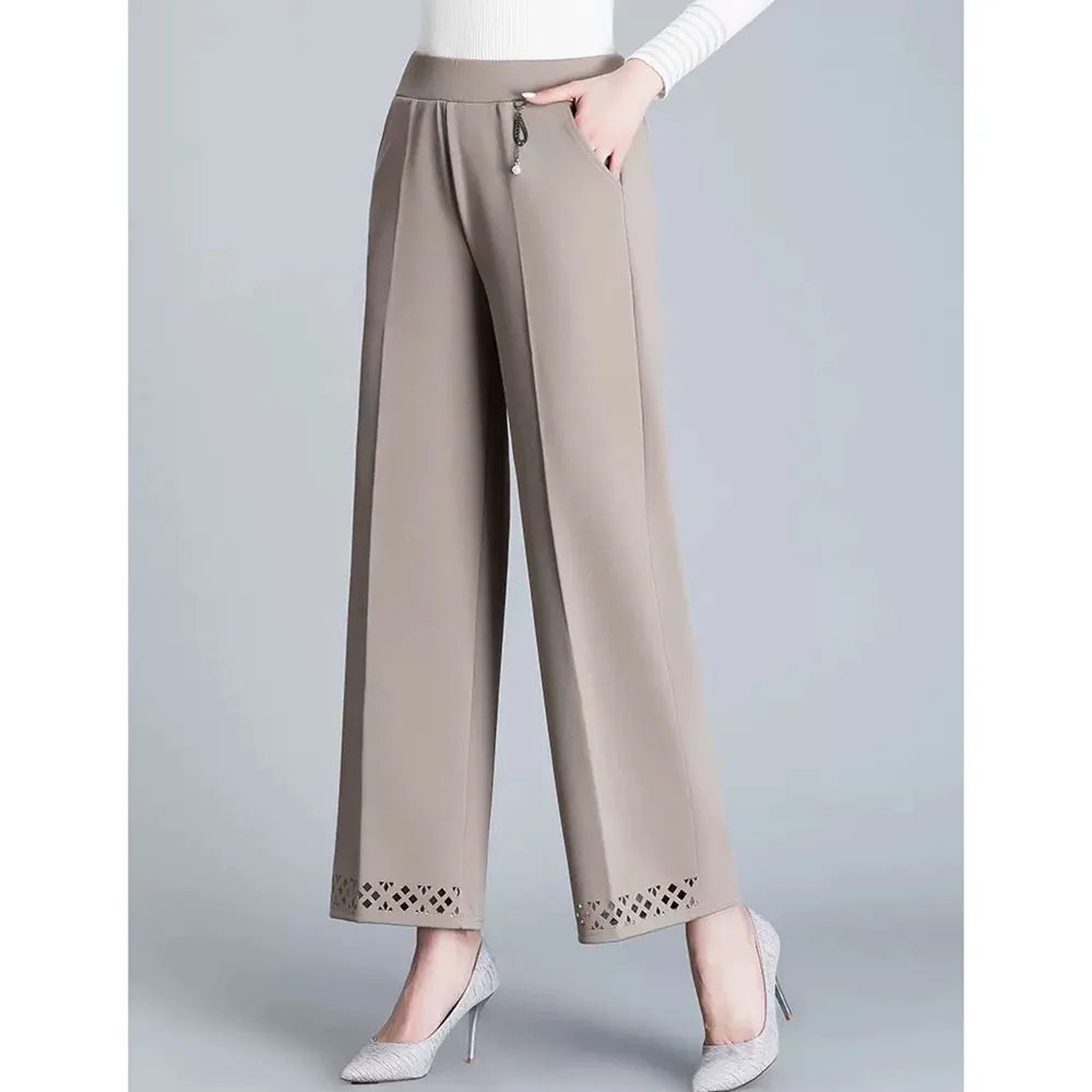 6XL Middle-aged Elderly Women's Pants Spring Autumn Elastic Waist Mother Trousers Large Size Solid Loose Casual Straight Pants