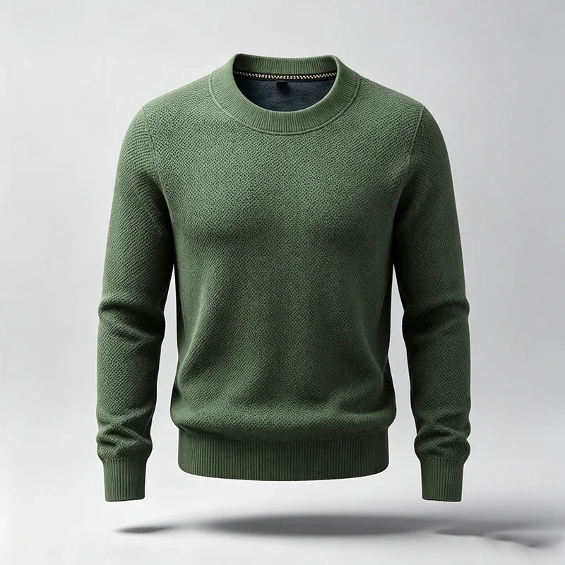 Mens Textured Long Sleeve Sweater Skin Friendly Soft Knit Surface Crew Neck Slim Silhouette All Match Male Apparel