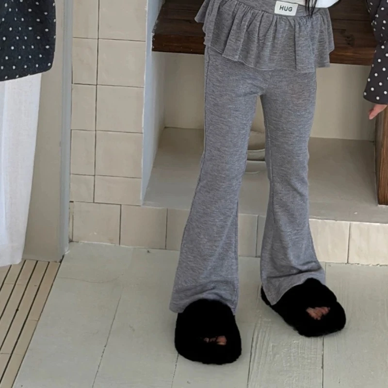 Girls' Korean version micro flared pants autumn children's ruffled skirt casual versatile slimming pants