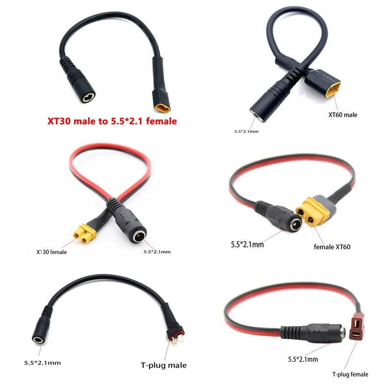 1PCS XT60 XT30 T ปลั๊กหญิงชาย DC 5.5*2.1 มม.ชาร์จแบตเตอรี่อะแดปเตอร์สายแปลงสำหรับเครื่องชาร์จไฟ DC