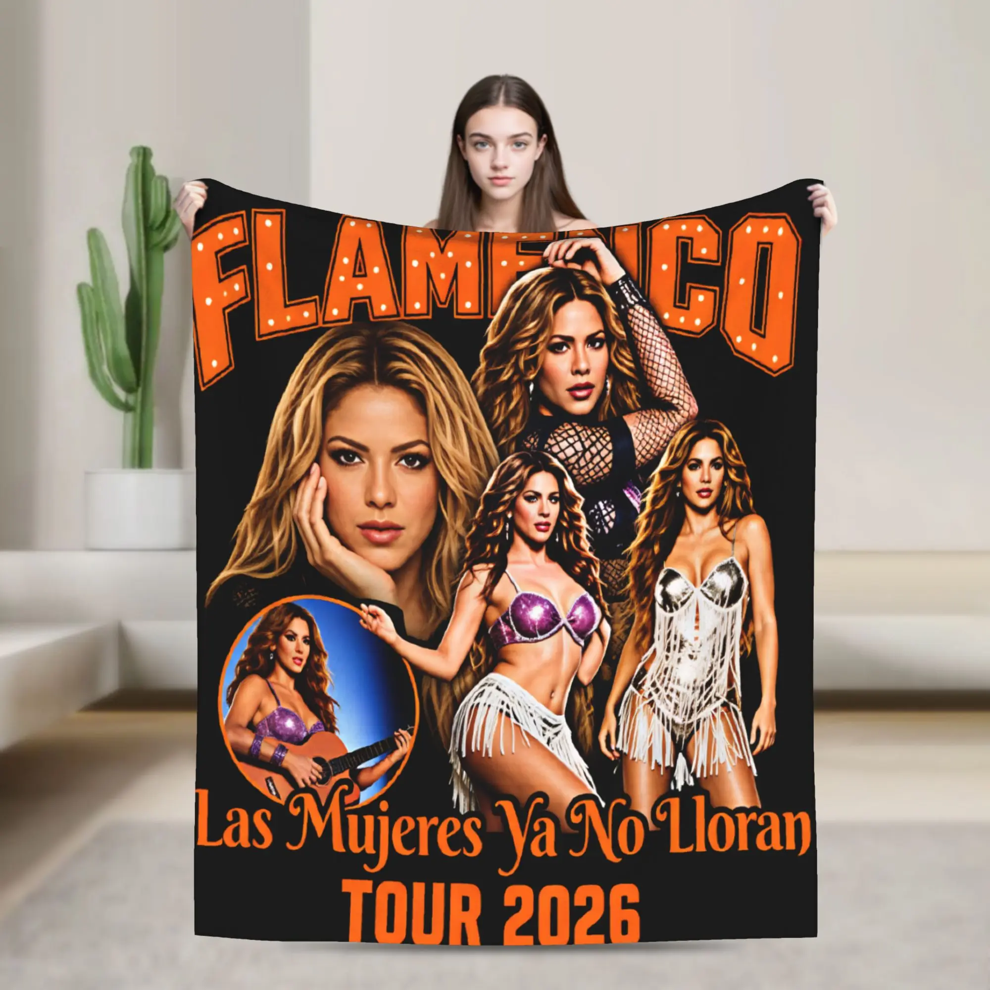 Flamenco Shakira Multi Portrait Tour Super Warm Blanket Plush Bedding Throws Graphic Couch Bed Flannel Bedspread Sofa Bed Cover