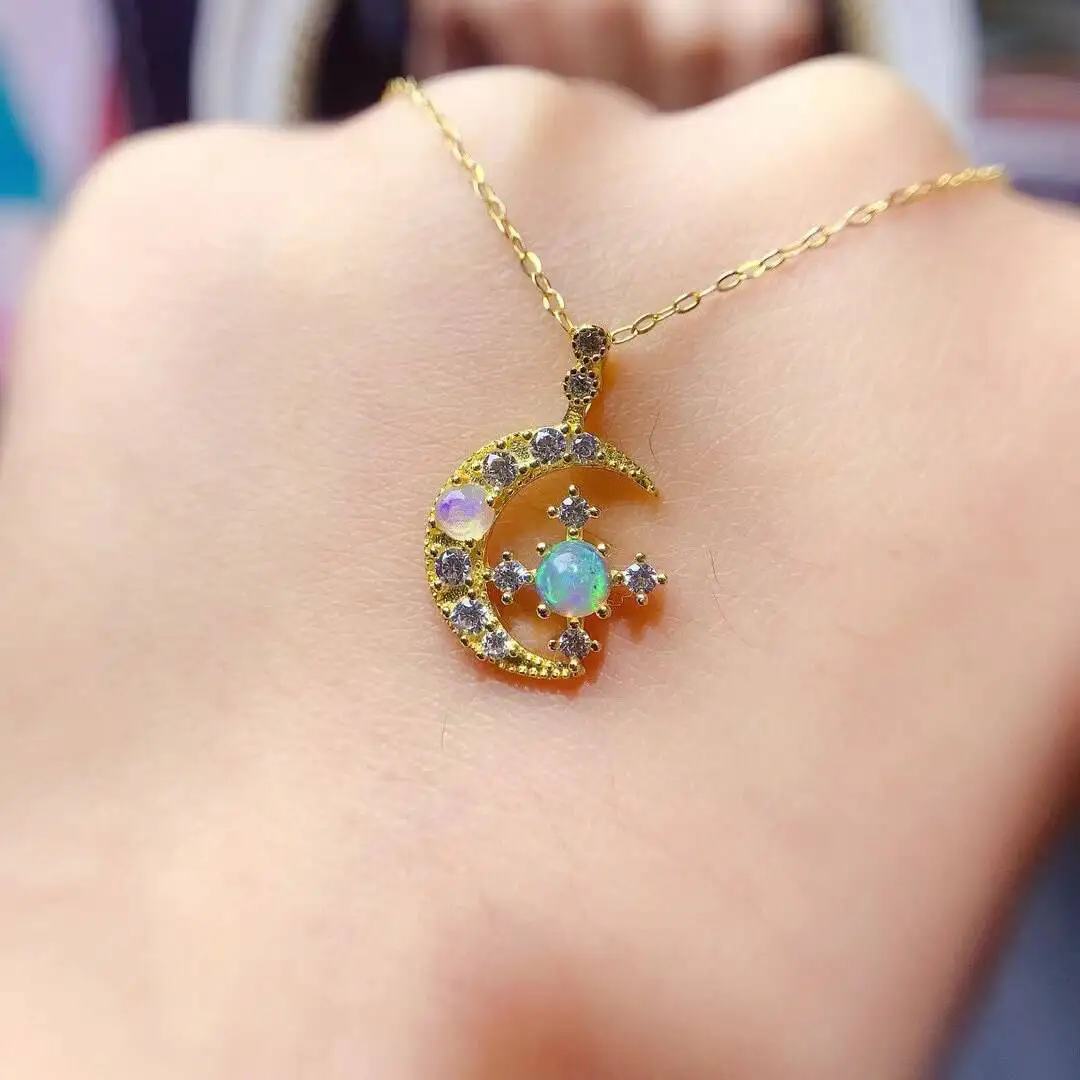 KJJEAXCMY Jewelry Natural Women's Colorful Opal Pendant 925 silver inlay Colorful and splendid Crystal pure fire flash explosion