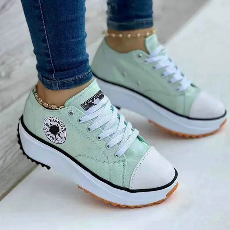Neue Damen-Sneaker mit Muster aus Canvas, Damen-Freizeitschuhe, flache Schnürschuhe, Zapatillas Mujer, Chaussure Femme – Detail 3