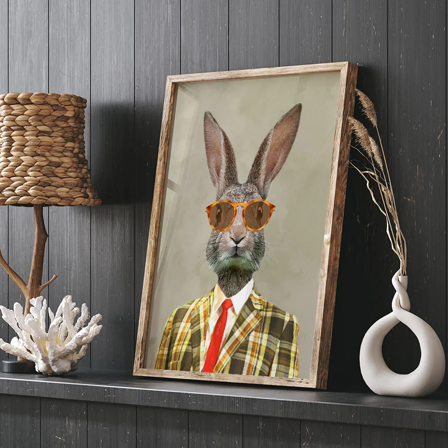 Alligator with wineglass Poster Rabbit French Bulldog Wall Art Mural wine Print Canvas Painting Picture For Kids Room Decor Gift